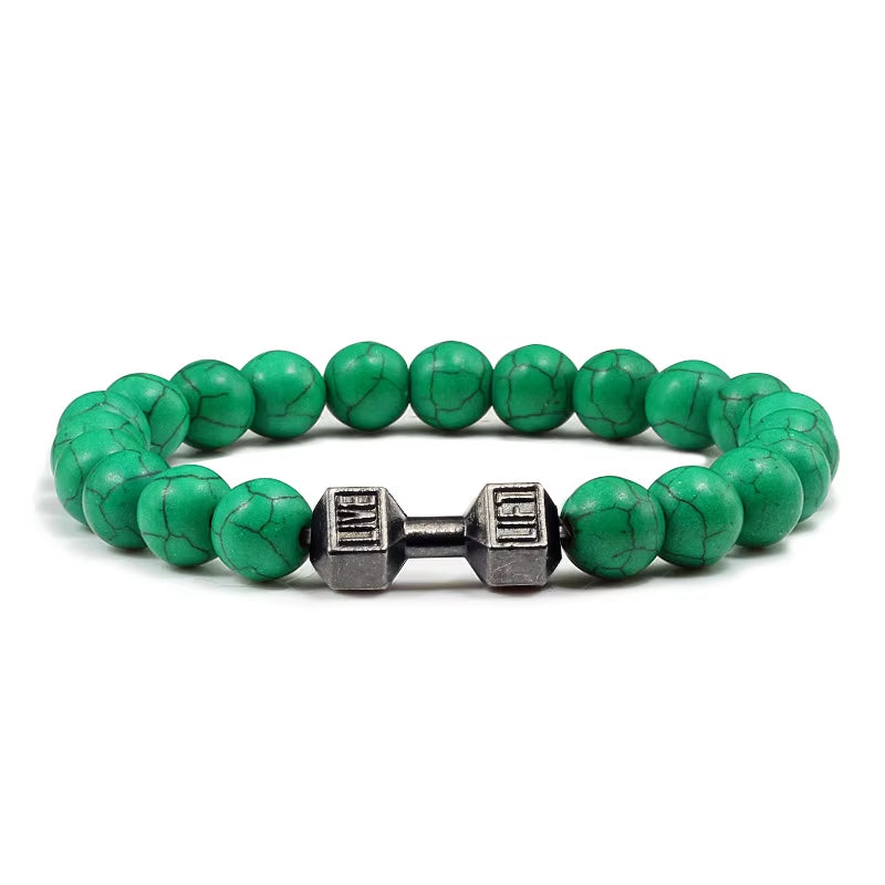 Stylish 14-Style Dumbbell Lava Stone Bead Bracelets for Men and Women - Trendy Couples Jewelry and Accessories