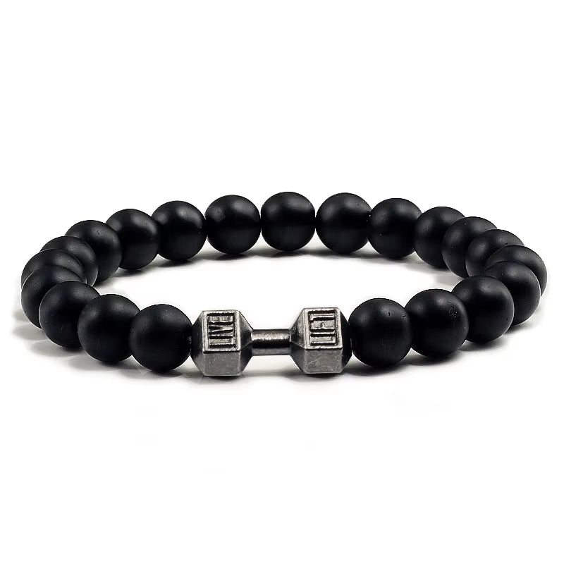 Stylish 14-Style Dumbbell Lava Stone Bead Bracelets for Men and Women - Trendy Couples Jewelry and Accessories