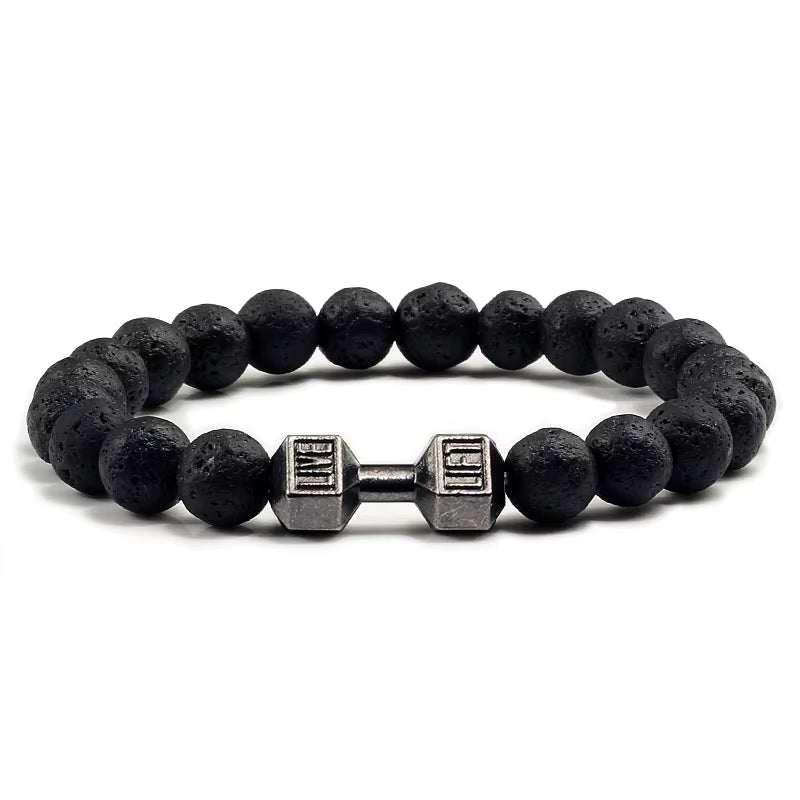 Stylish 14-Style Dumbbell Lava Stone Bead Bracelets for Men and Women - Trendy Couples Jewelry and Accessories