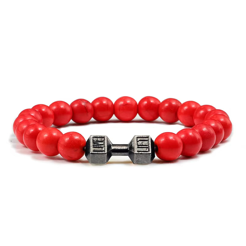 Stylish 14-Style Dumbbell Lava Stone Bead Bracelets for Men and Women - Trendy Couples Jewelry and Accessories