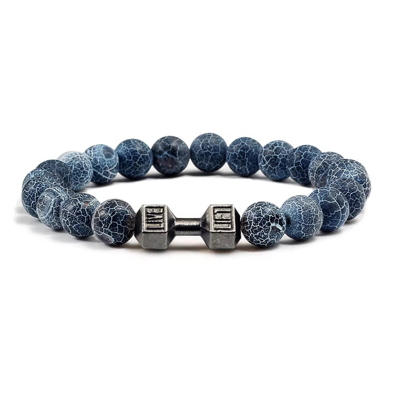 Stylish 14-Style Dumbbell Lava Stone Bead Bracelets for Men and Women - Trendy Couples Jewelry and Accessories