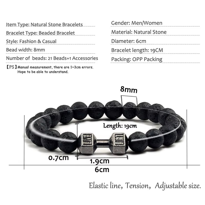 Stylish 14-Style Dumbbell Lava Stone Bead Bracelets for Men and Women - Trendy Couples Jewelry and Accessories